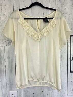 Thanx Collection Satin Rosette Flutter Sleeve Blouse Size L Date Night Going Out